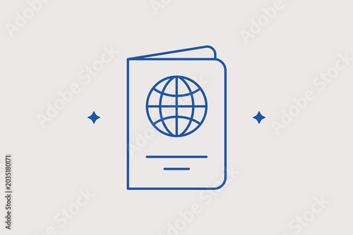 Biometric passport line icon for international travel identification. Protective vector illustration for customs border control, visa processing guides, or tourism.