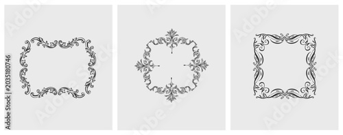 Hand drawn vector abstract outline,graphic,line vintage celebration ornament art nouveau frames set in drawing elegant style.Elegant decoration vintage outline design isolated. Floral ornament border