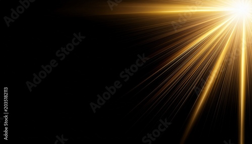 Golden Sunburst Light Rays Emanating From The Top Right Corner Isolated On Transparent Background