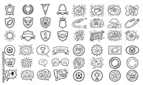 Photos Soccer Football Sport Equipment Player Gear Kit Sketch Icon Set for Athletic Tra