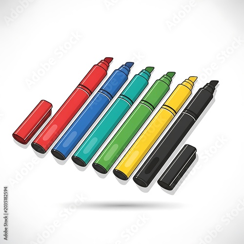 Colorful markers pens arranged in a row.
