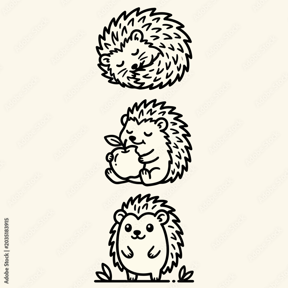 Naklejka premium Cute hedgehog cartoon character designs.