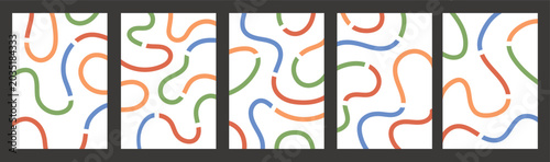 Abstract playful wavy line background. Minimal organic curved stripe banner set. Vertical abstract wave shapes