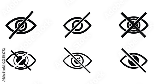 Eye slash Silhouette Icons Black On White Background Confidentiality And Privacy