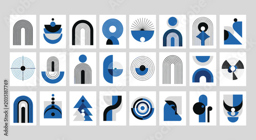 Geometric pattern icon collection, abstract artwork design, minimal motif concept, modern theme style, flat vector illustration