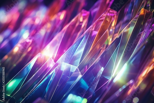 Crystal shards displaying colorful reflections and light refractions