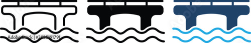 Foto Bridge Icon Set with Water Waves and Infrastructure Vector Illustration