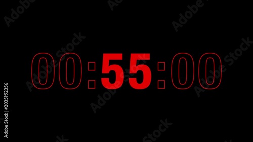 Sporty 60-second countdown timer in bold red type on black, with the seconds in solid fill and minutes and centiseconds in outline, evoking the high-energy aesthetic of premium sports branding.