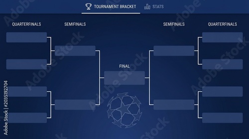 Tournament bracket diagram with knockout stages for sports competition on blue