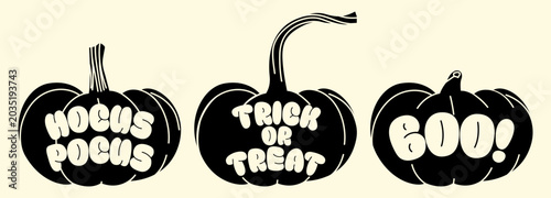 Quadro em tela Vintage halloween carved pumpkin elements with holiday slogans