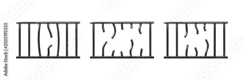 Obraz na plátně Jail bar vector 3D realistic illustrations set, prison window, cut vertical blac