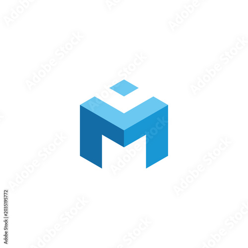 Cuadro en lienzo Abstract geometric cube letter m logo design representing technology and innovat