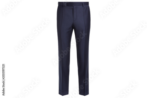 Photos Isolated men's dark blue formal tailored trousers with cuffed hem on an invisible background