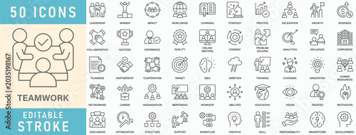 Teamwork icon collection set. Editable stroke. Vector illustration.