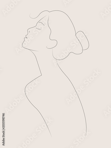 One line drawing of a beautiful woman.