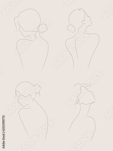Set of silhouettes of a beautiful woman in profile. 