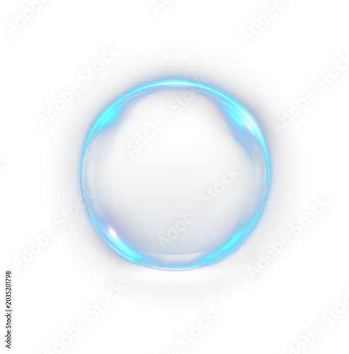 Blue neon plasma ring with electric sparks and glowing energy swirl, transparent PNG
