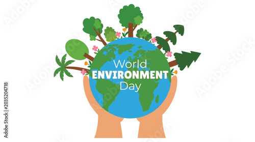 Canvas-taulu World environment day illustration with globe and foliage vector graphic