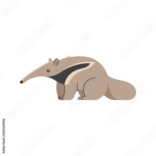 Obraz na plátně Vector illustration of a giant anteater in side view, featuring its long narrow snout, bushy tail, powerful forelimbs, and distinctive dark stripe