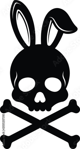 Rabbit skull with crossbones vector illustration featuring long bunny ears spooky easter and goth mascot concept