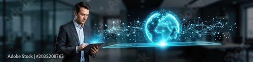 Innovative digital transformation strategies for business leaders corporate office infographic visualization virtual environment professional perspective technology trends