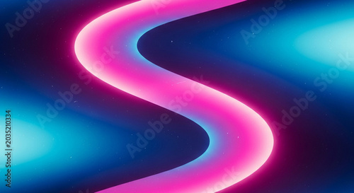 A glowing pink neon light curves through a dark blue and purple background