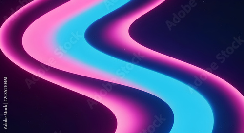 Vibrant pink and blue neon waves flow dynamically on a dark background