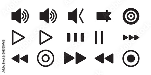 Fotografi Player control vector icons set on transparent background, media, music, video buttons