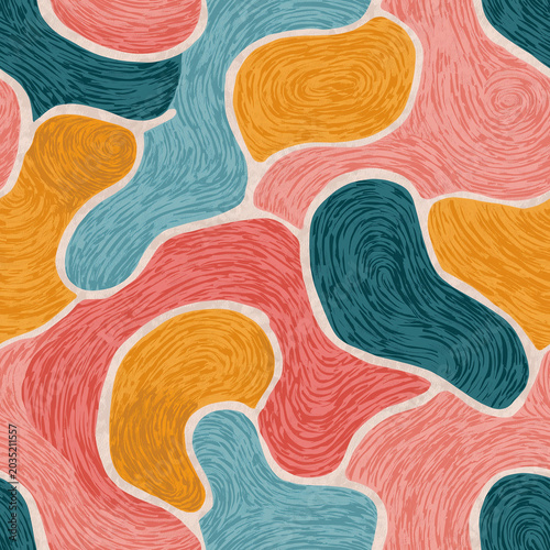 Seamless abstract organic shape pattern with textured lines