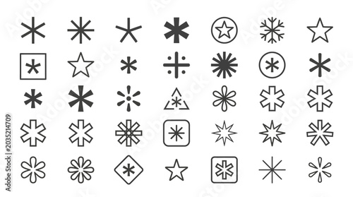 Εκτύπωση καμβά Set of various asterisk and star shape icons and symbols for design