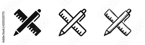 Photos Stationery Tools Ruler and Pen Icons for Design and Education