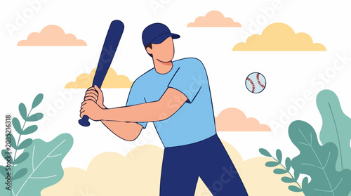 фотографія Baseball player in batting stance with bat and ball, outdoor illustration