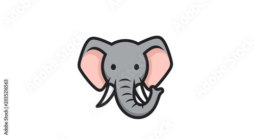 Cute elephant head cartoon icon on white background.