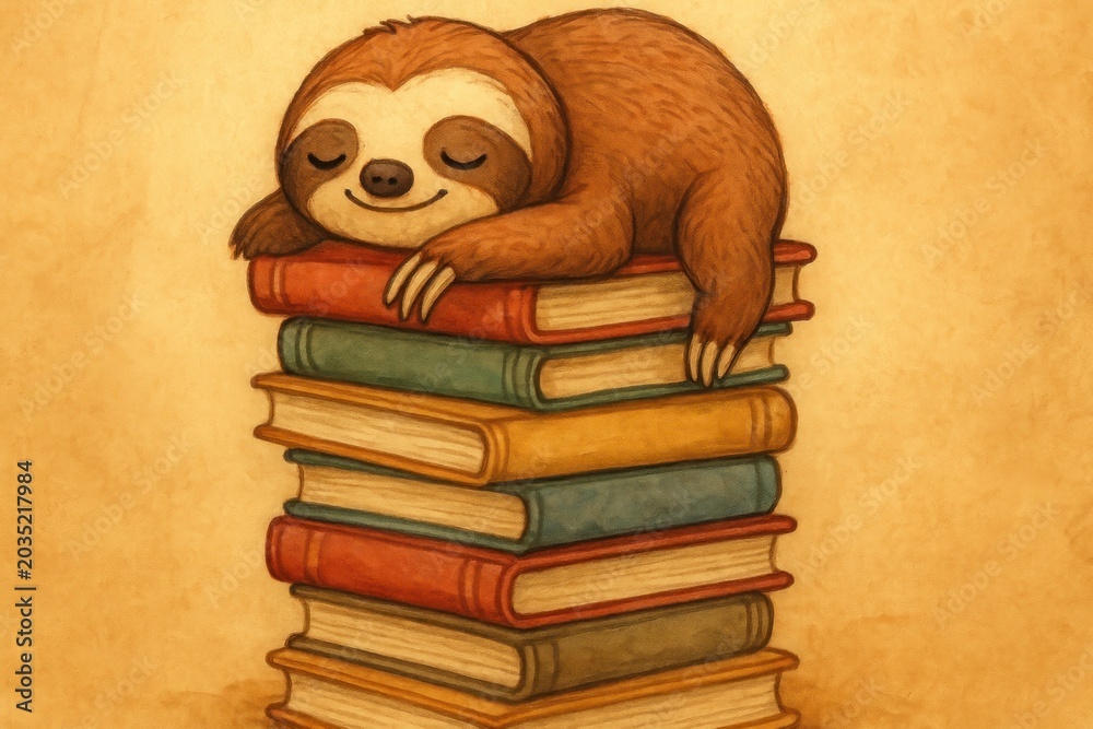 Obraz premium Adorable sloth atop books