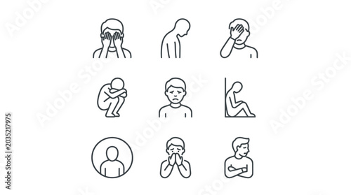 Canvas Print Depression and sadness minimalist icon set representing human emotions