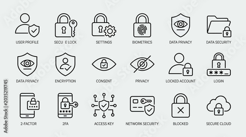 Cyber Security Icons Collection for Digital Protection and Data Safety.