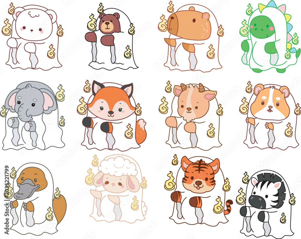 Fototapeta premium Cute wild animal elements icon. Fluffy pet stickers. Animals 