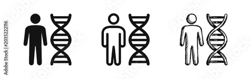 Принти на полотні Genetic Engineering and Ancestry DNA Testing Icon Set Featuring Human Figure wit