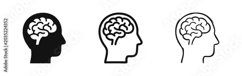 Εκτύπωση καμβά Human Head with Brain Icon Set for Intelligence, Mental Health, Psychology, and