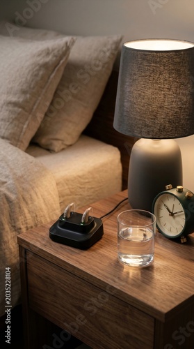 Hearing Aids Charging on Bedside Table
