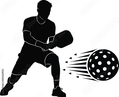 Silhouette illustration of a pickleball player hitting the ball
