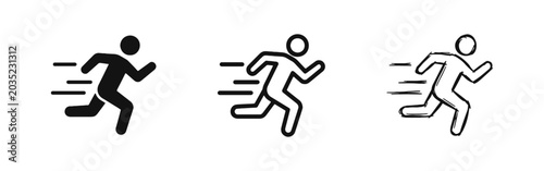 Fotografía Running Person Icon Set Representing Speed Fast Delivery and Fitness