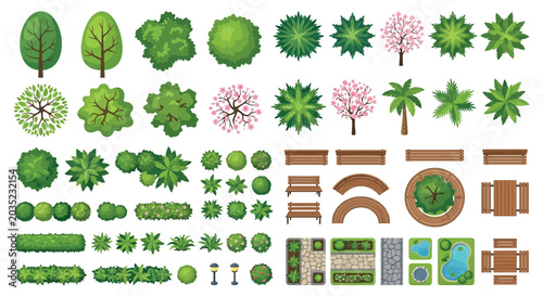 Foto Trees Shrubs And Park Elements Vector Illustration On White Background