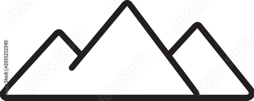 Tableau sur toile A simple, minimalist icon representing three mountain peaks outlined in bold black against a neutral background, symbolizing adventure and nature