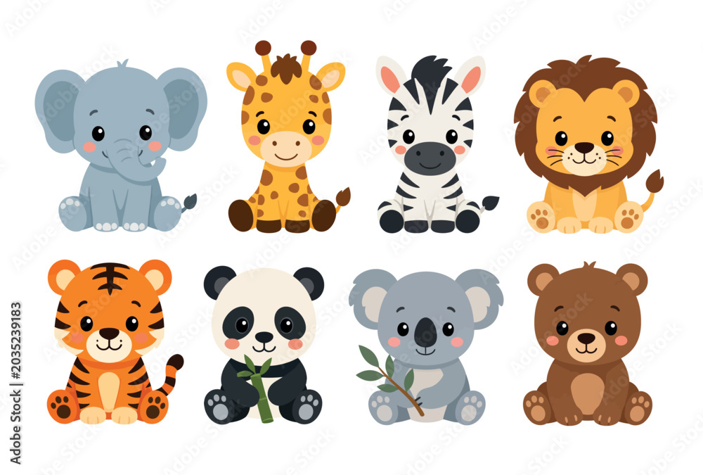 Fototapeta premium Cute cartoon animal friends group.