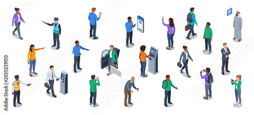 Foto Smart parking people set | Diverse citizens paying for car space and using trans