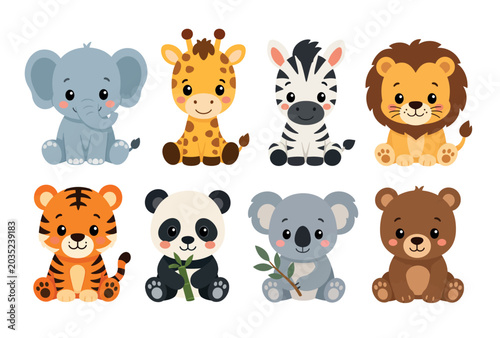 Photography Cute cartoon animal friends group.