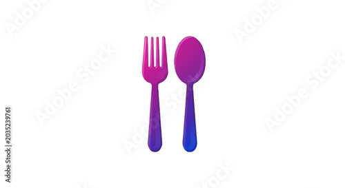 Tableau sur toile Purple plastic spoon and fork set.