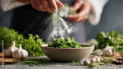 chef preparing fresh horseradish sauce in professional kitchen