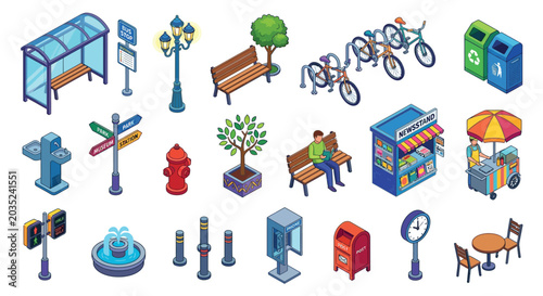 Isometric City Elements Collection On White Background